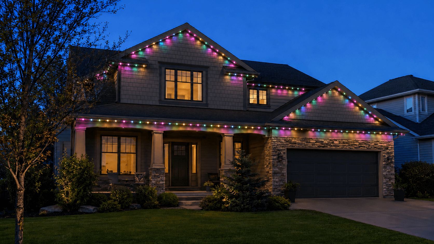 Lighting concept of colorful celebration lighting on the sample home